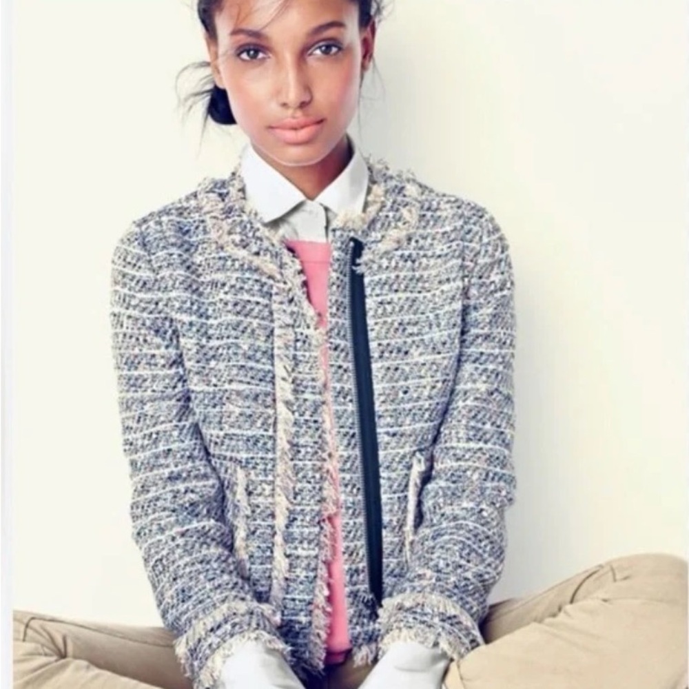 J Crew Tweed Fringe Jacket